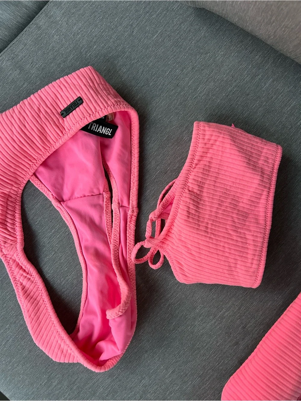 triangl swimwear Hot Pink Ribbed Bikini Set with Zip Pouch